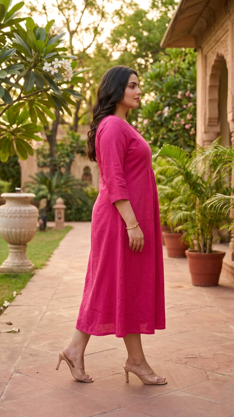 Plus Size Solid Pink Linen Dress – Minimal Everyday Comfort Fit