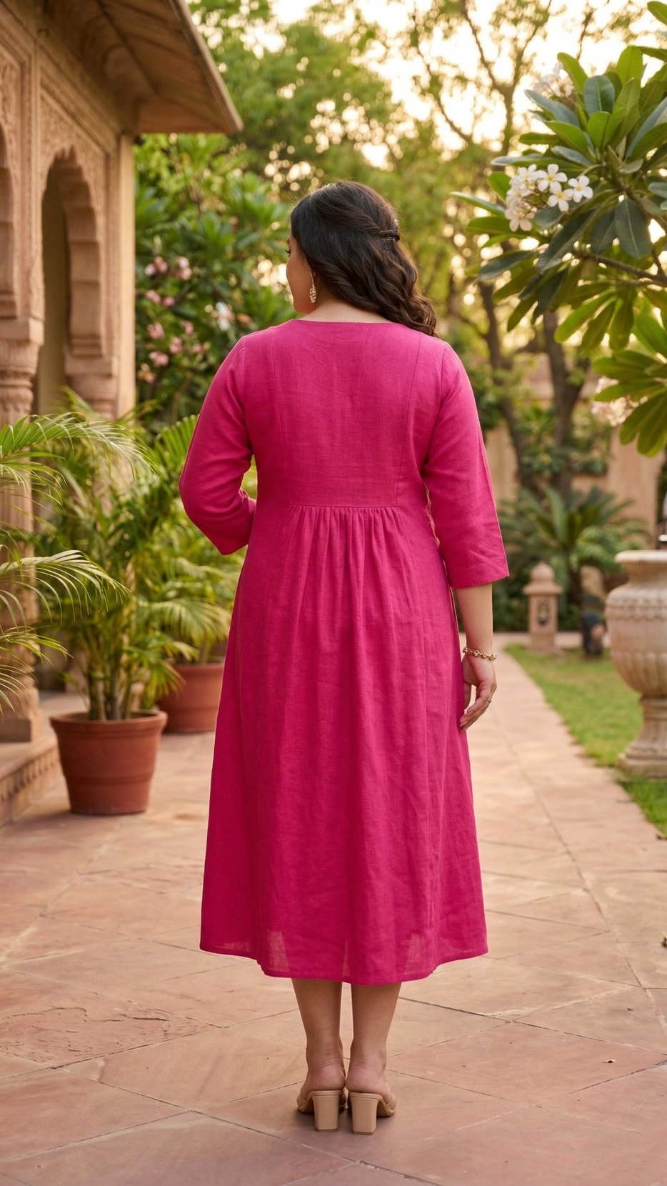 Plus Size Solid Pink Linen Dress – Minimal Everyday Comfort Fit