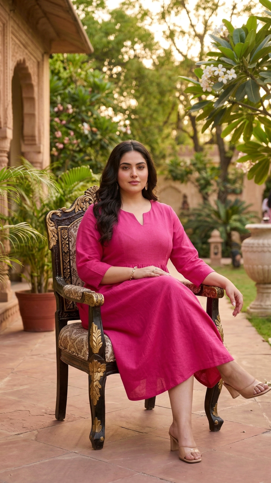 Plus Size Solid Pink Linen Dress – Minimal Everyday Comfort Fit