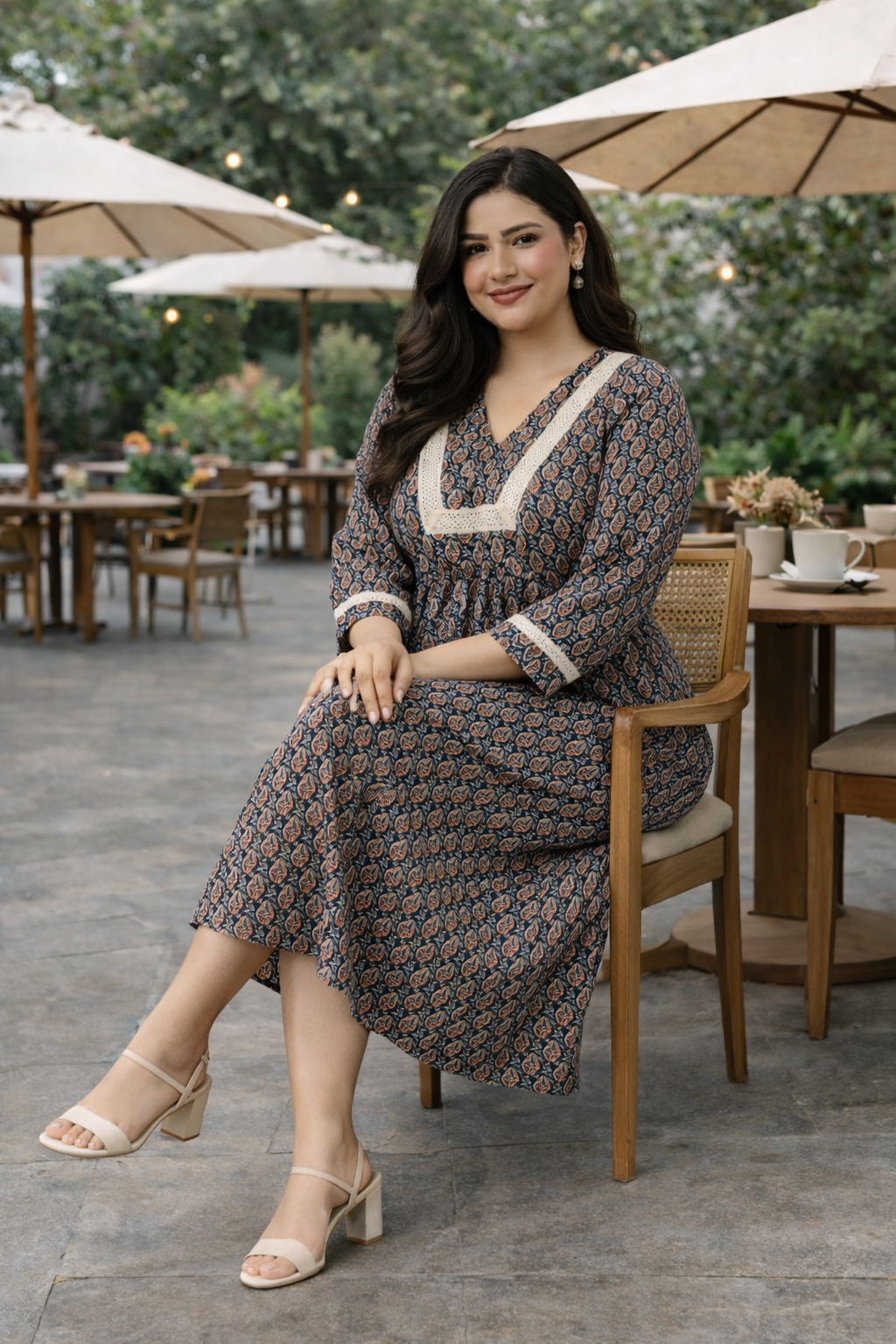 Earthy Paisley Print Midi Dress