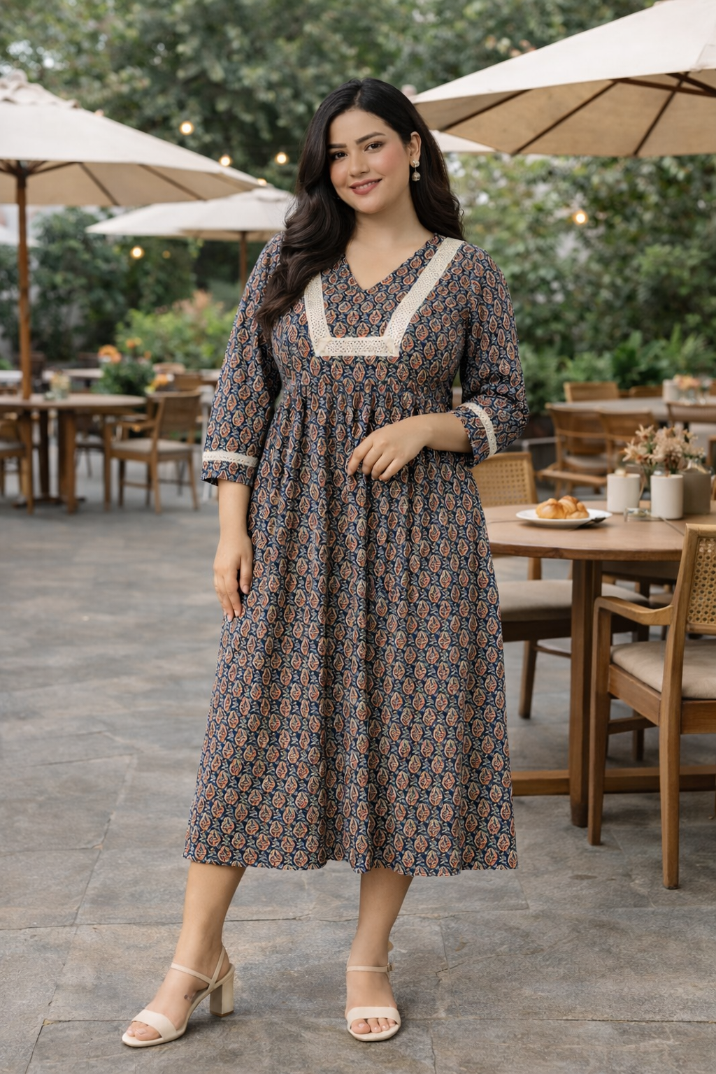 Earthy Paisley Print Midi Dress