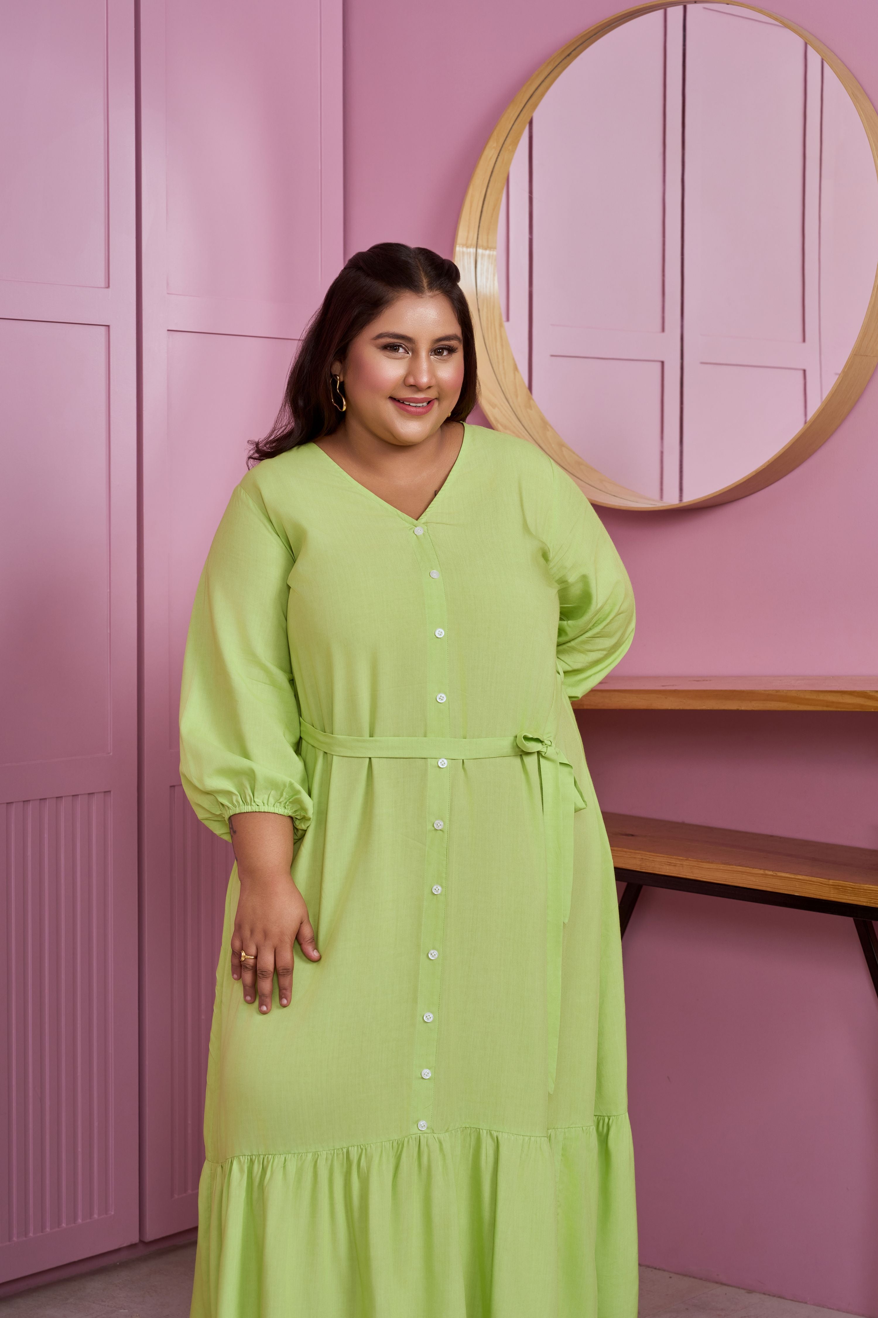 Lime Green Tiered Modal Maxi Dress