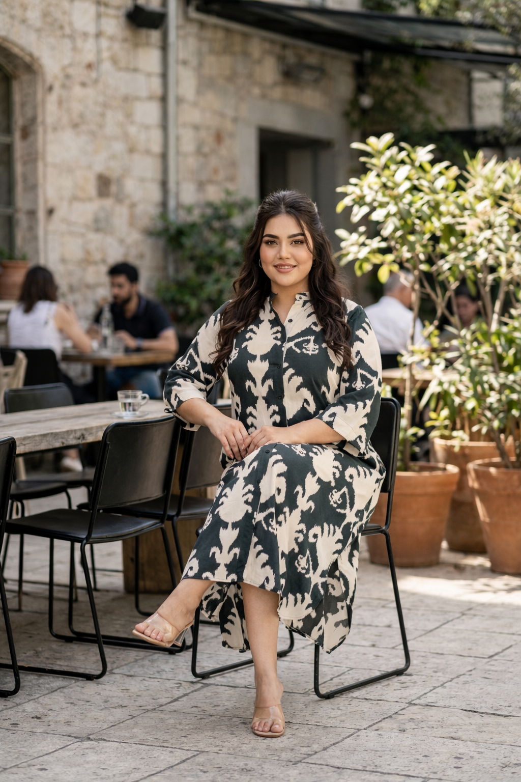 Dark Green Button-Down Printed Maxi Dress