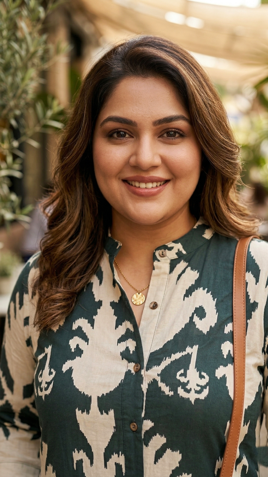 Plus Size Dark Green Printed Cotton Shirt Dress – Button-Down Midi Dress