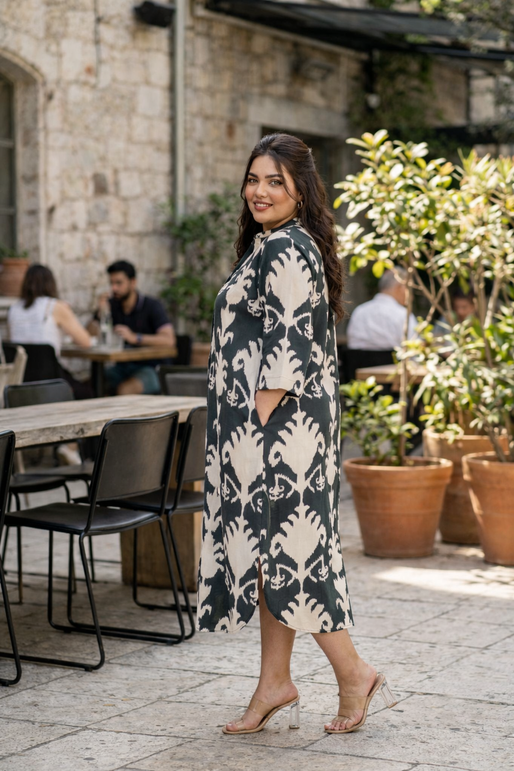 Dark Green Button-Down Printed Maxi Dress
