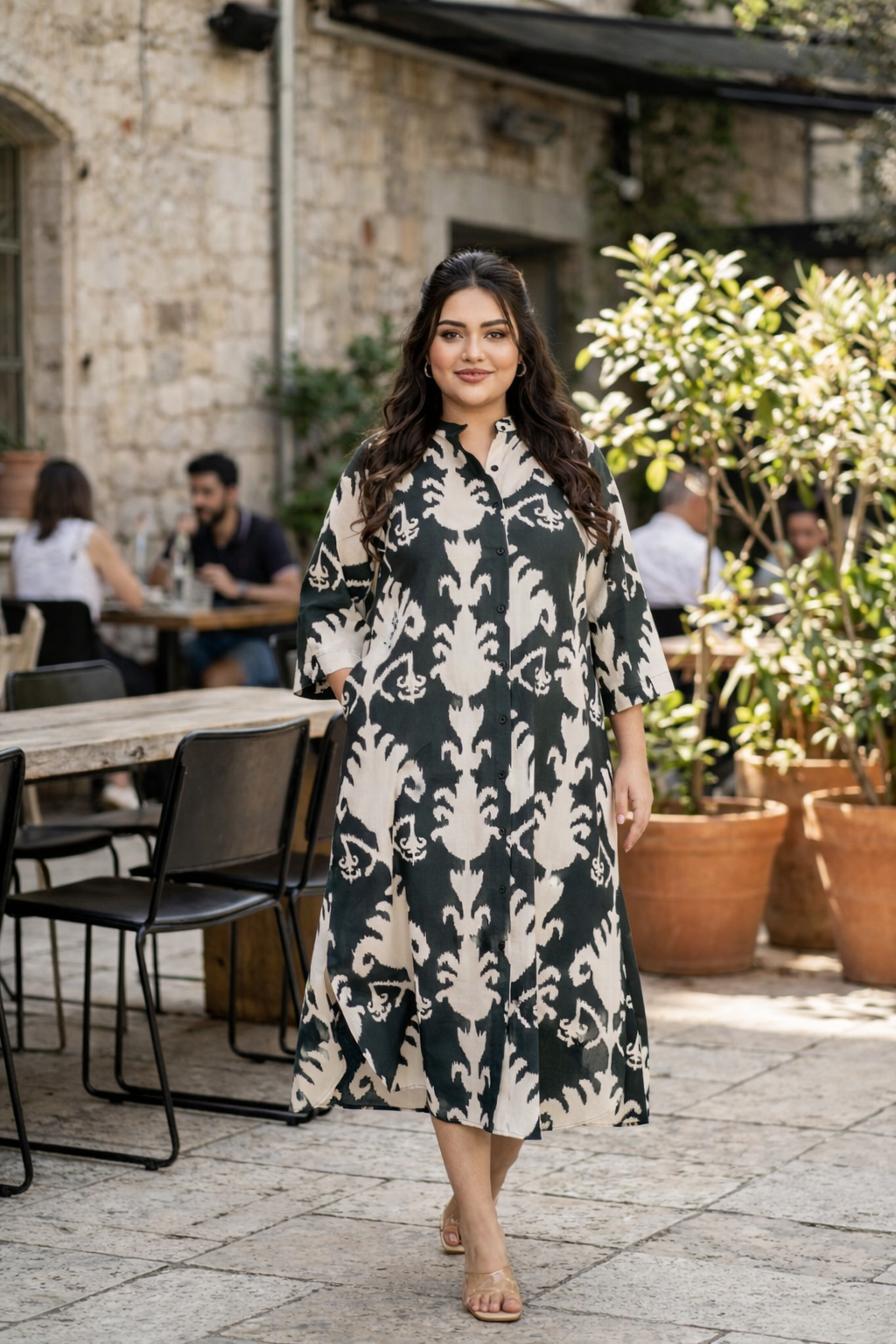 Dark Green Button-Down Printed Maxi Dress