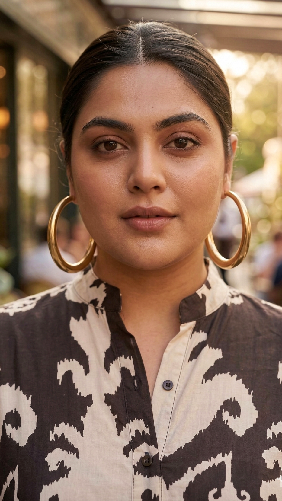 Plus Size Black Printed Cotton Shirt Dress – Button-Down Midi Dress