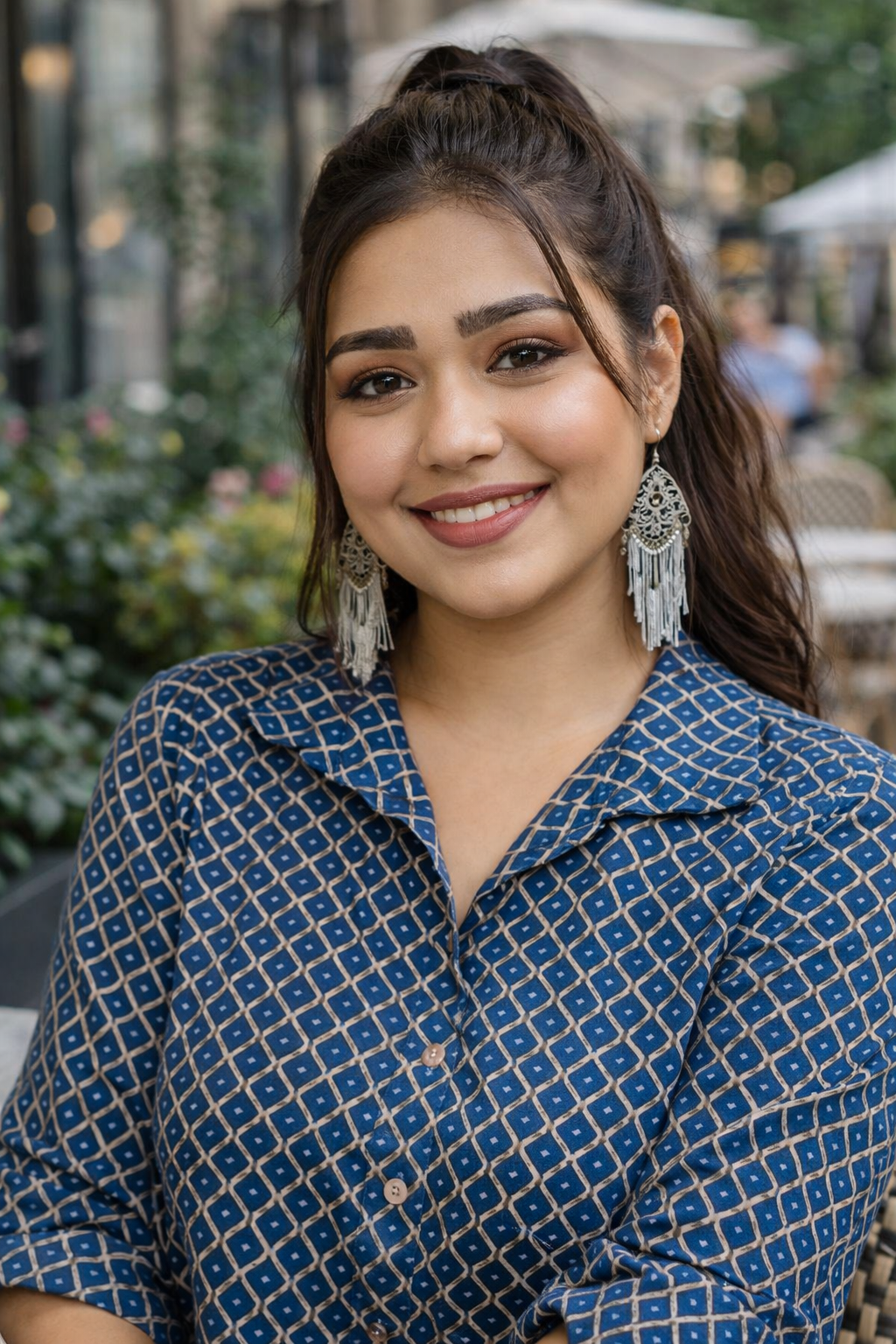 Dark Blue Printed Cotton Shirt Dress