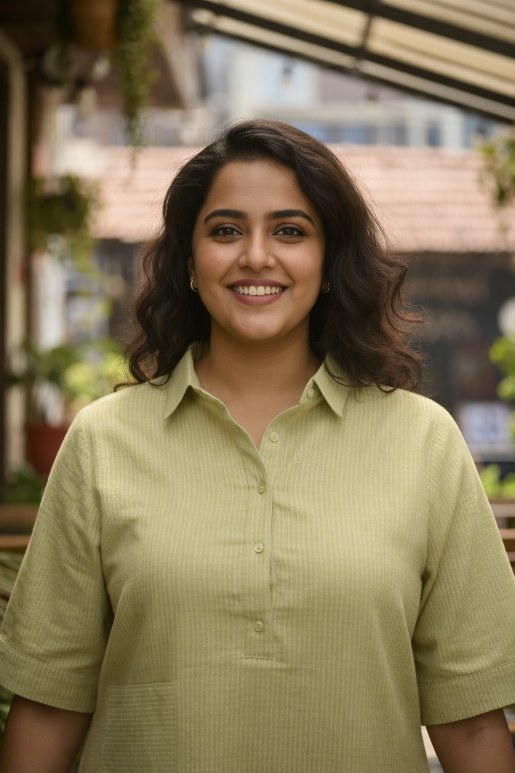 Green Kantha Cambric Cotton Dress with lining