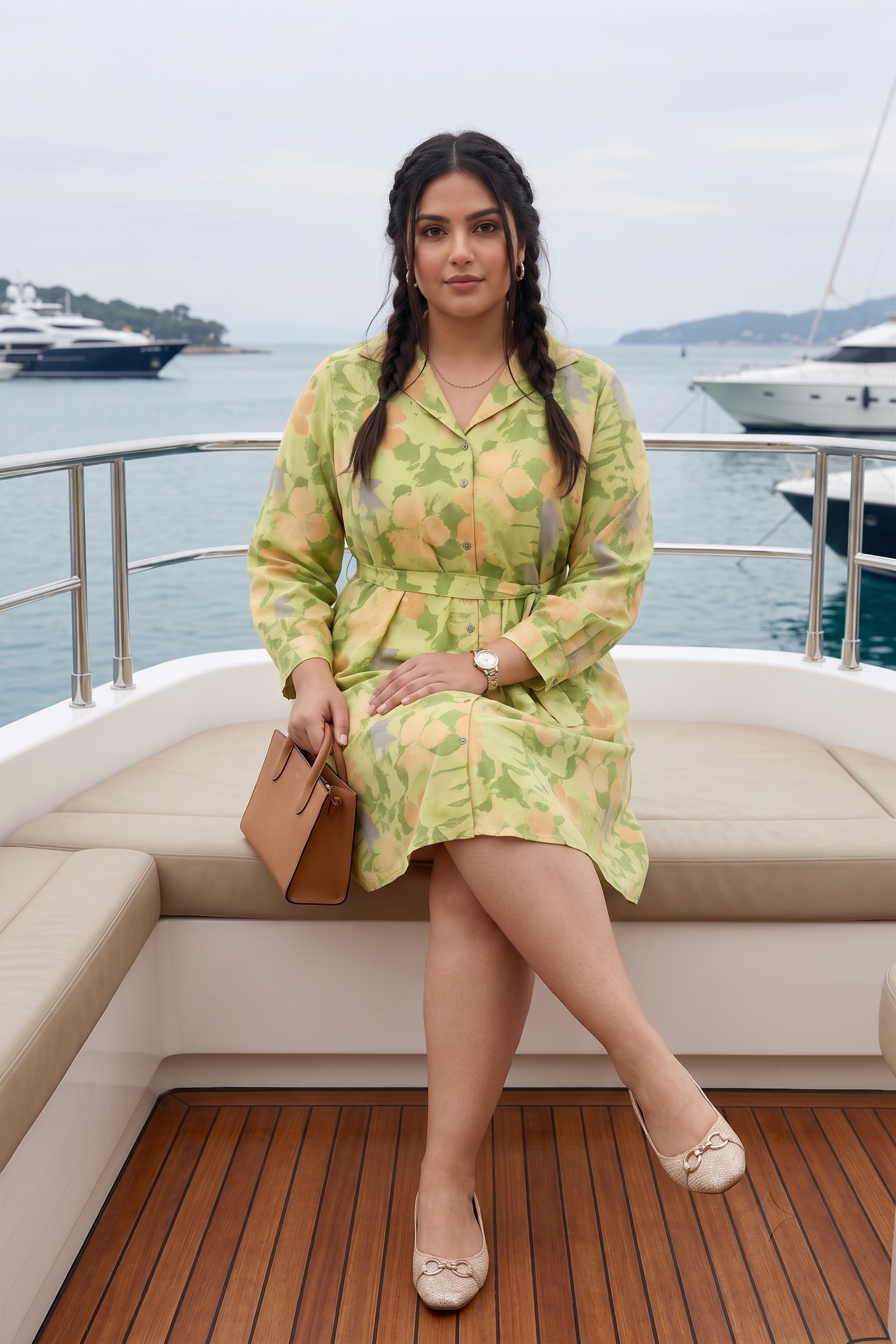 Lime Green Floral Linen Shirt Dress with Belt