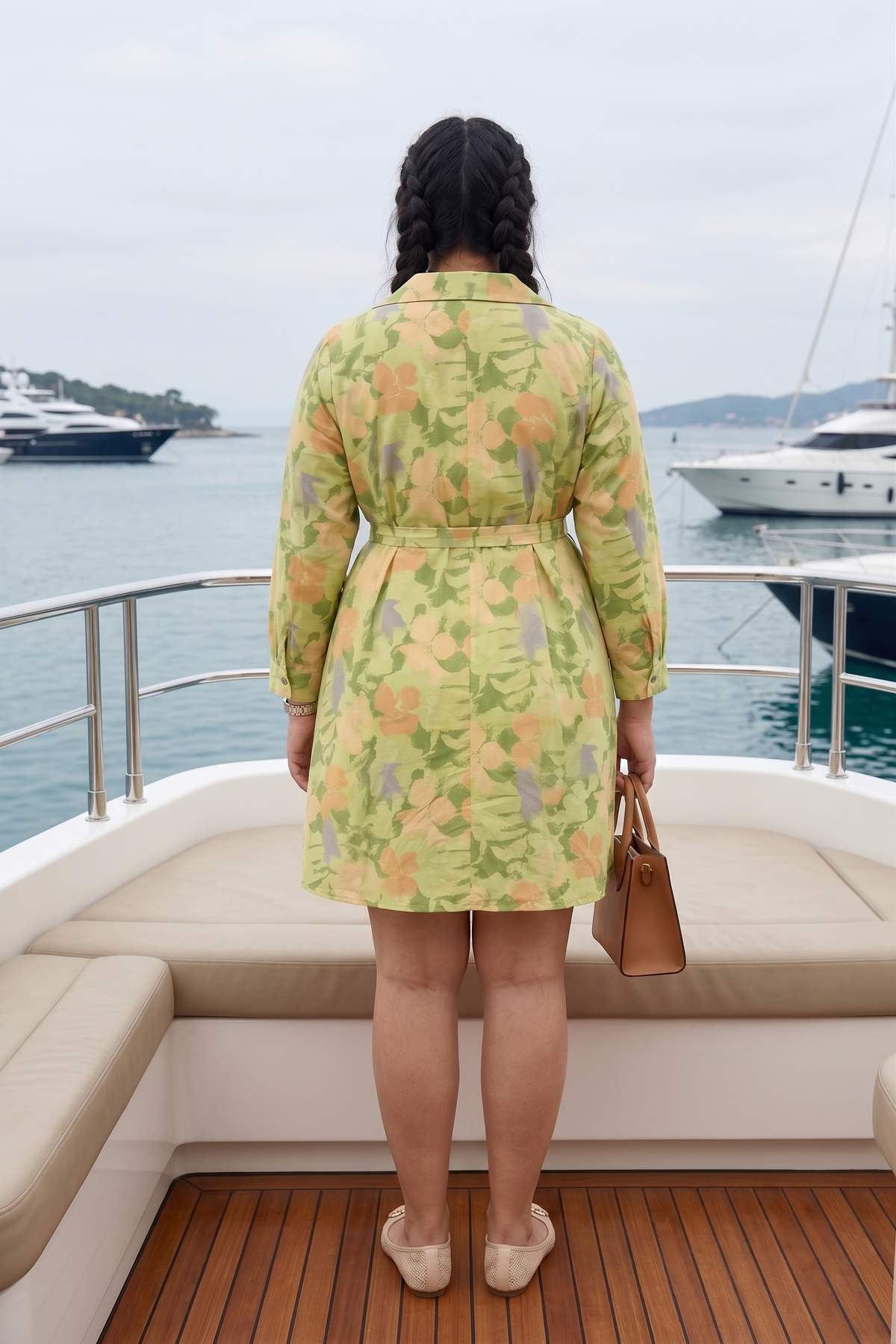 Lime Green Floral Linen Shirt Dress