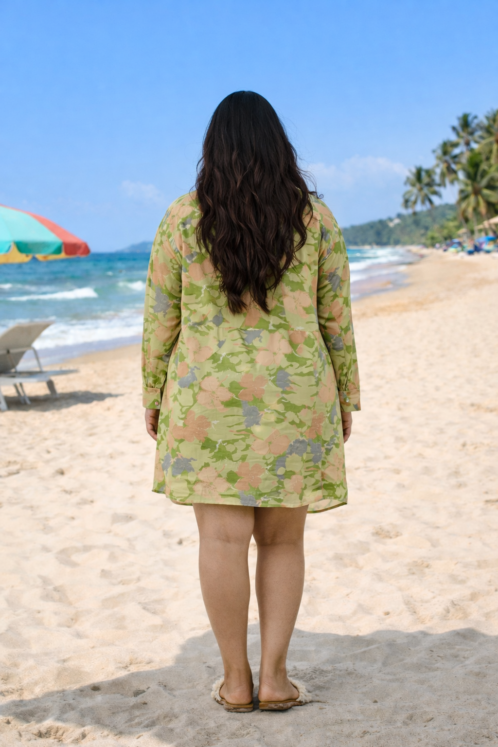 Lime Green Floral Linen Shirt Dress with Belt