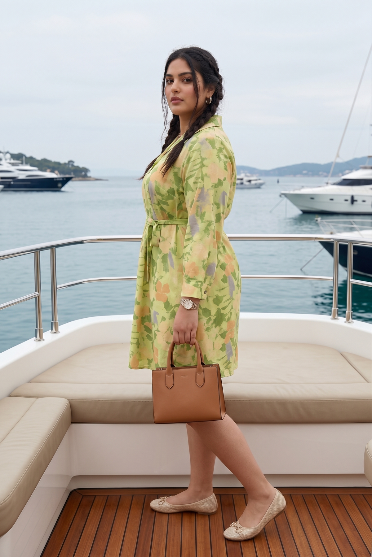 Lime Green Floral Linen Shirt Dress