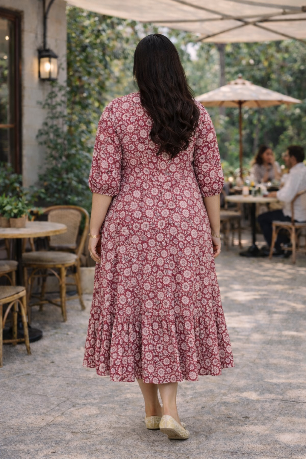 Red Floral Print Tiered Cotton Maxi Dress