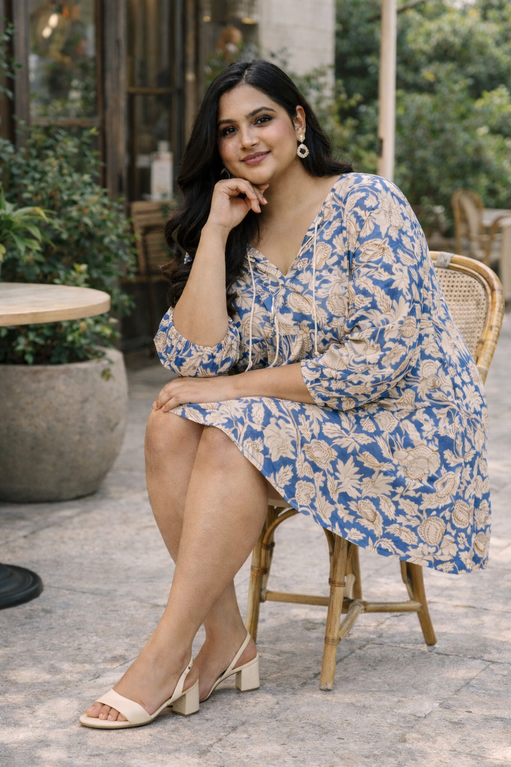 Blue Paisley Print Cotton Doll Dress