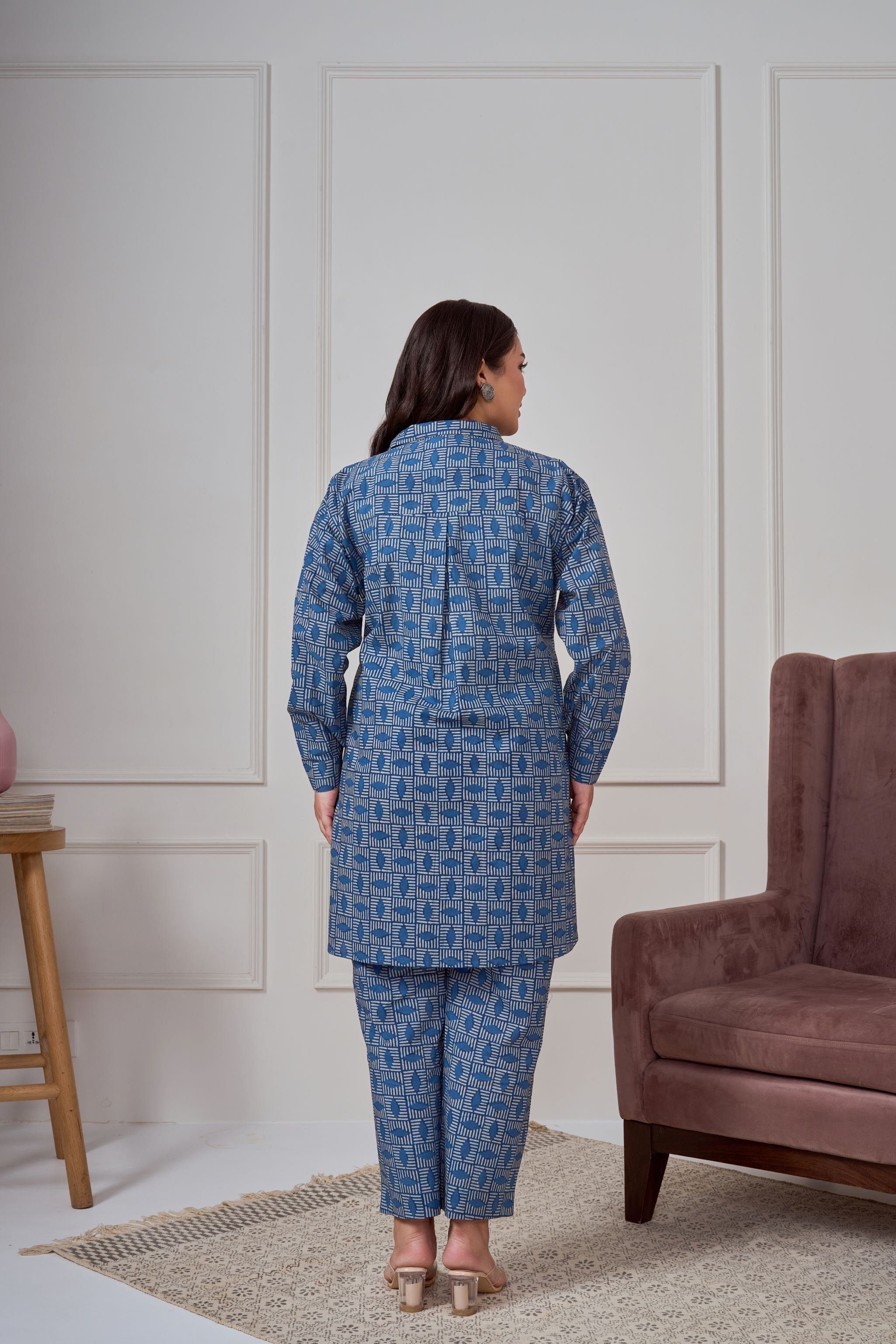 Blue Geometric Print Co-ord Set