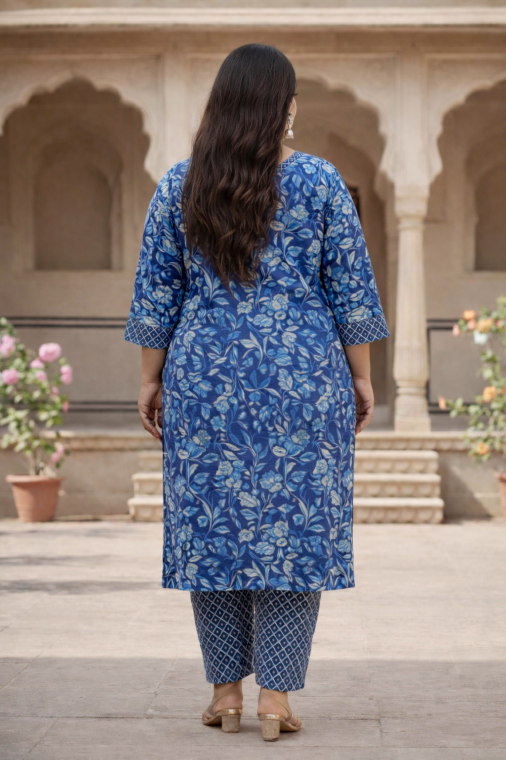 Blue Bagru Print Cotton Kurta Set(Set Of 2)