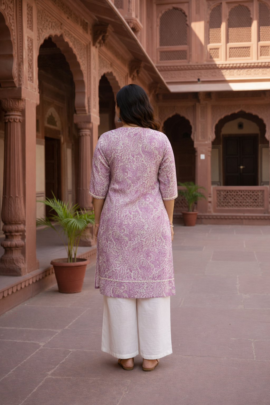 Elegant Block Print Dusty Floral Lilac Kurta(only kurta)