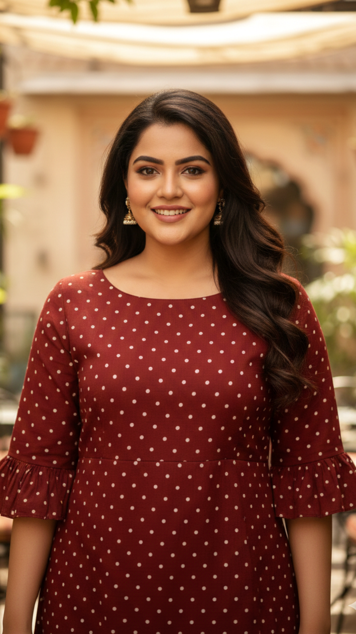 Maroon Polka Tiered Maxi Dress