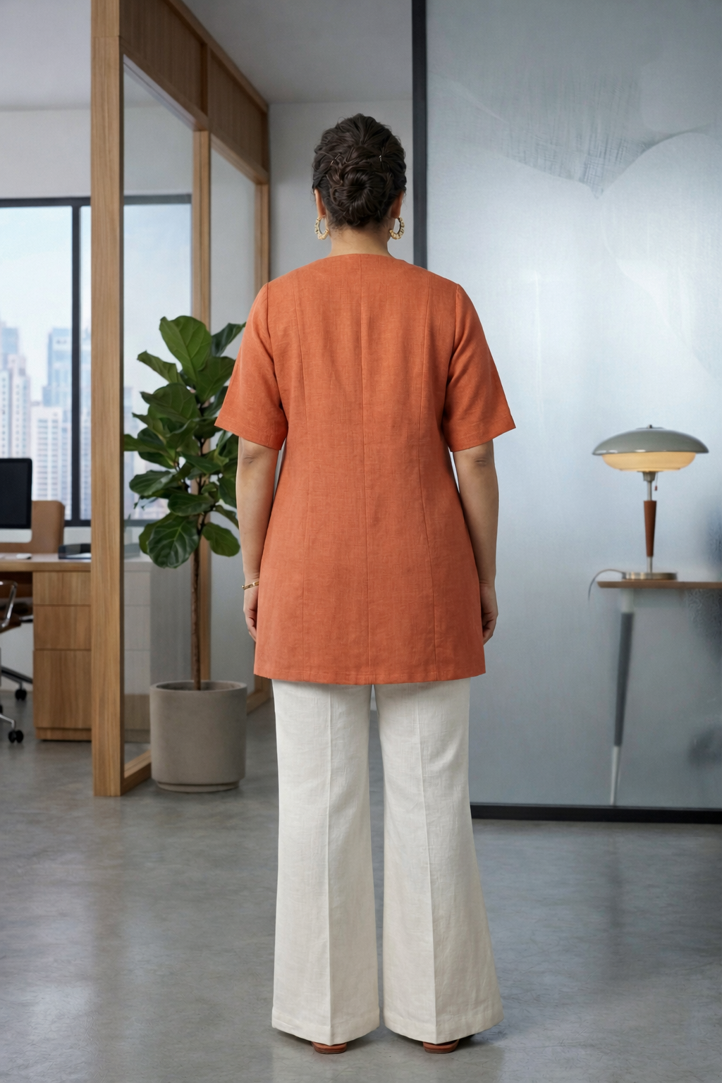 Rust Orange Short-Sleeve Linen Formal Jacket