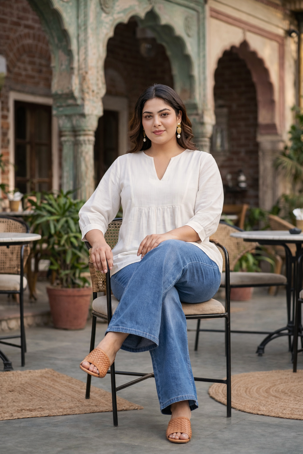 Elegant White Cotton Slub Peplum Top