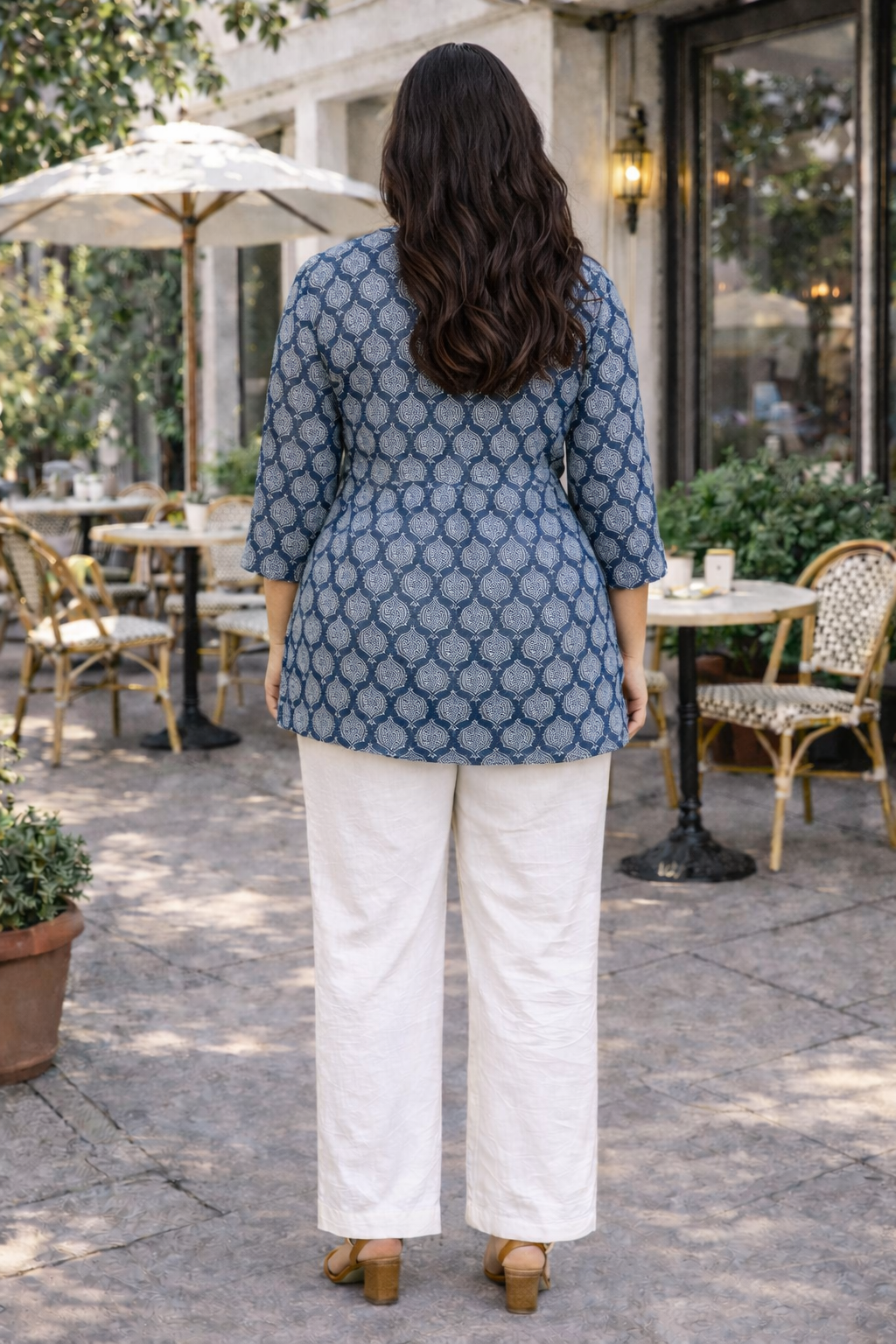 Indigo Blue Boota Print Cotton Peplum Top