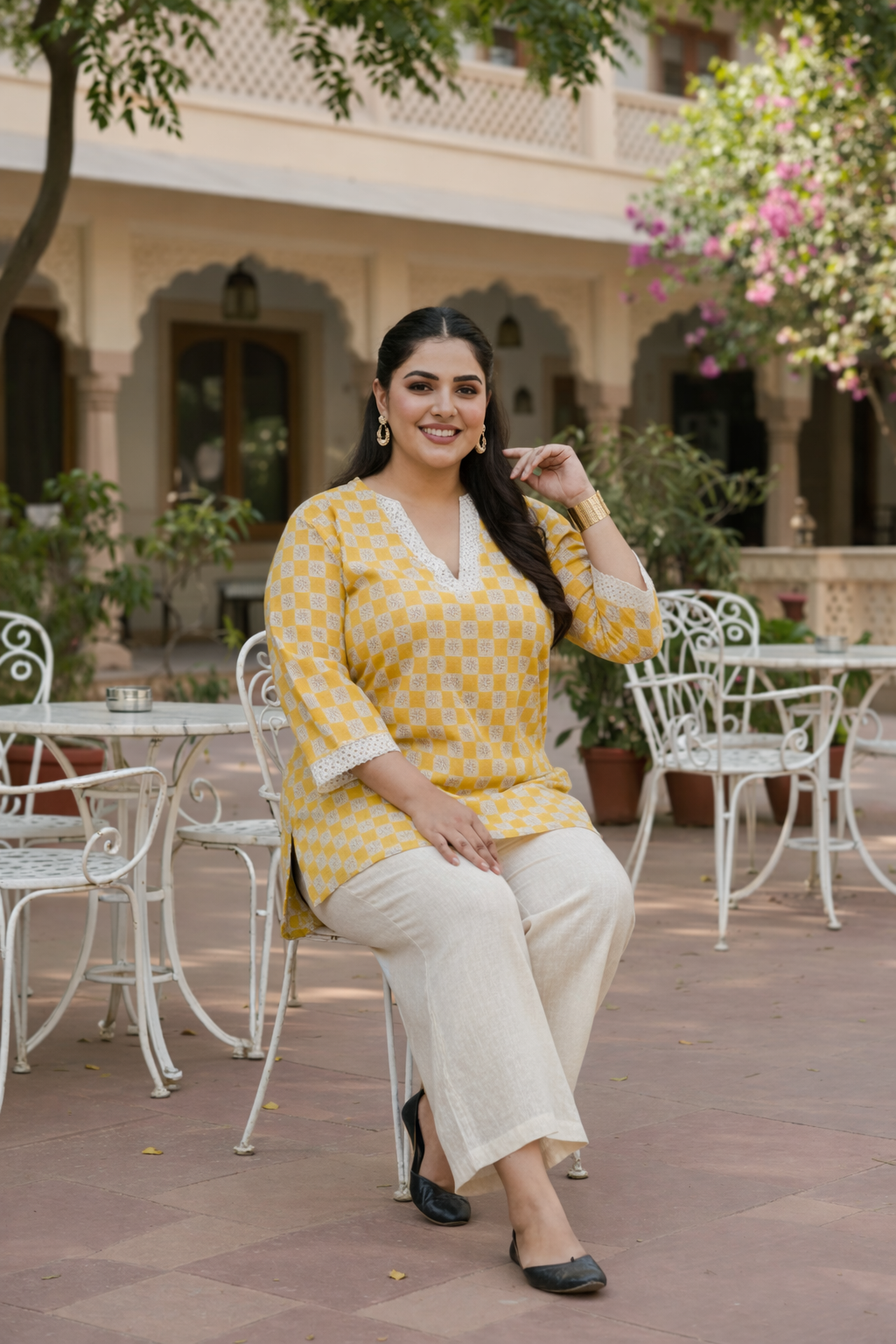 Mustard Crochet Lace  Detailed Elegant Top