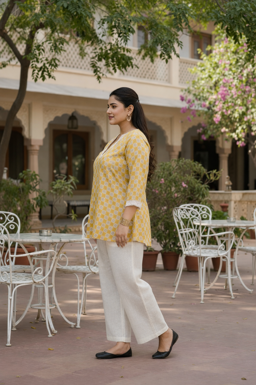 Mustard Crochet Lace  Detailed Elegant Top