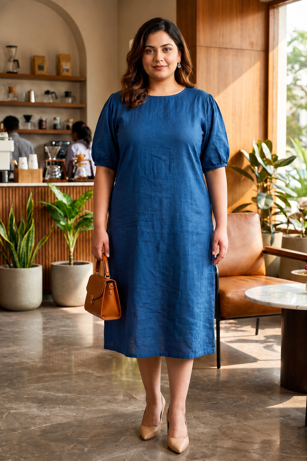 Steel Blue Linen Midi Dress