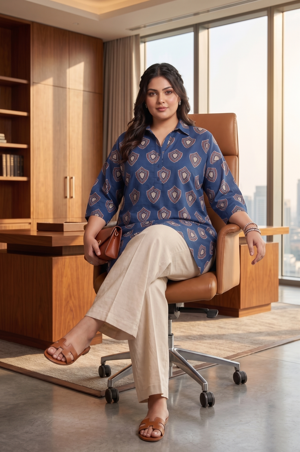 Plus Size Cotton Printed Top Tunic – Blue Printed Relaxed Fit