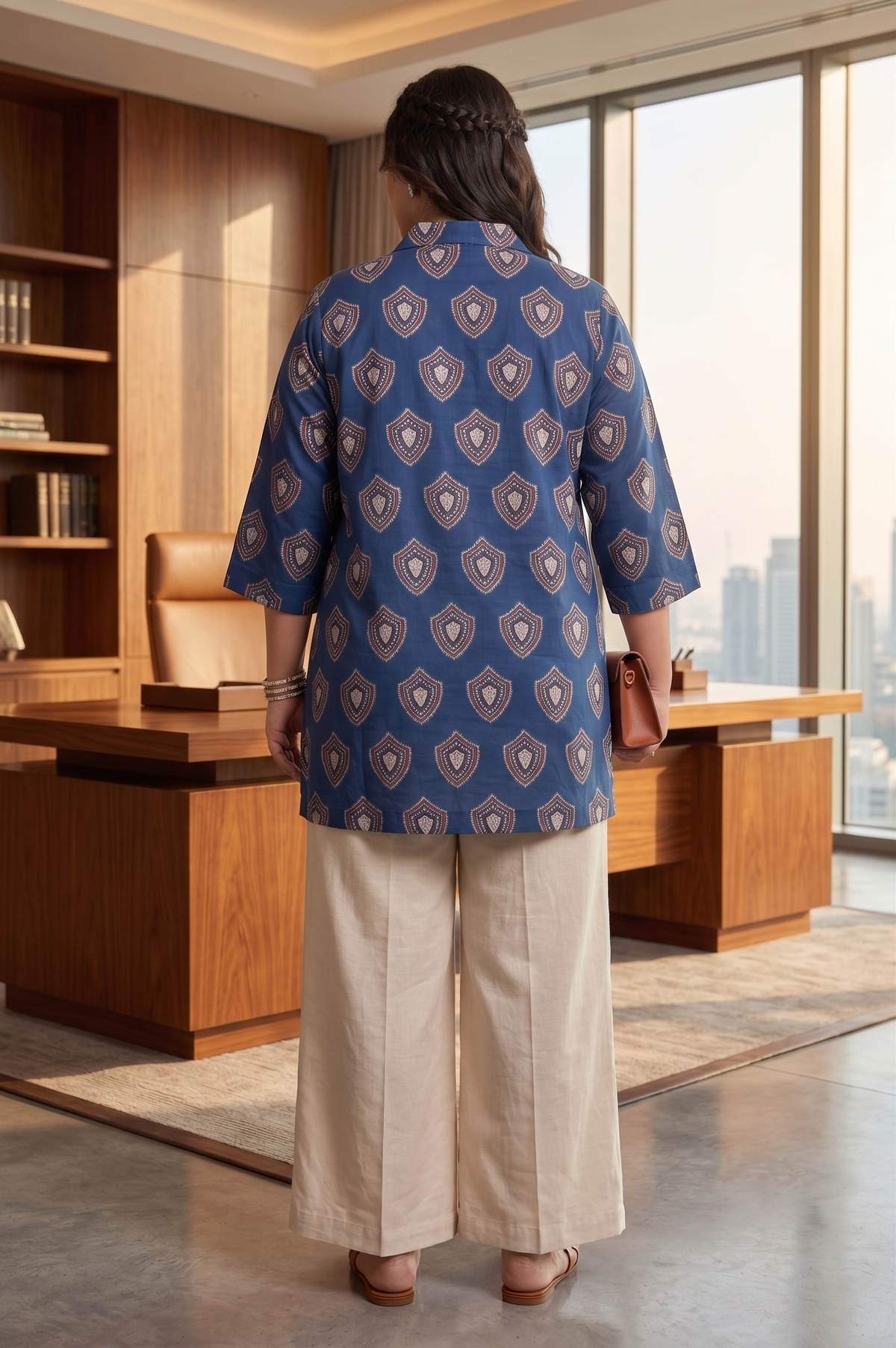 Plus Size Cotton Printed Top Tunic – Blue Printed Relaxed Fit