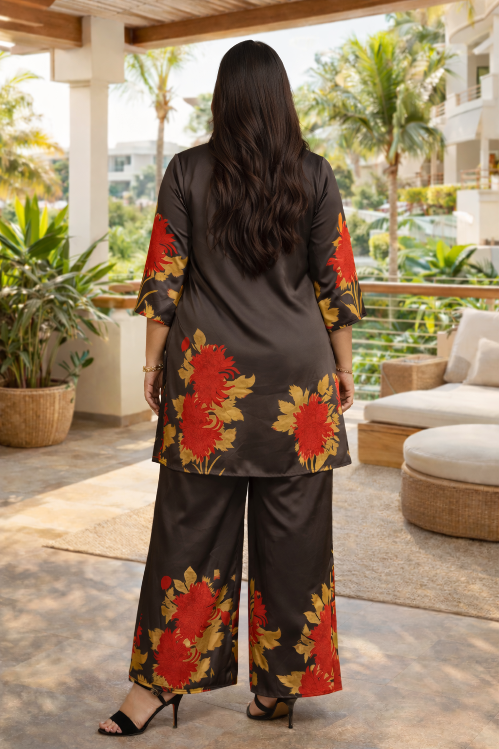 Olive Brown Floral Printed Co-Ord Set for Women