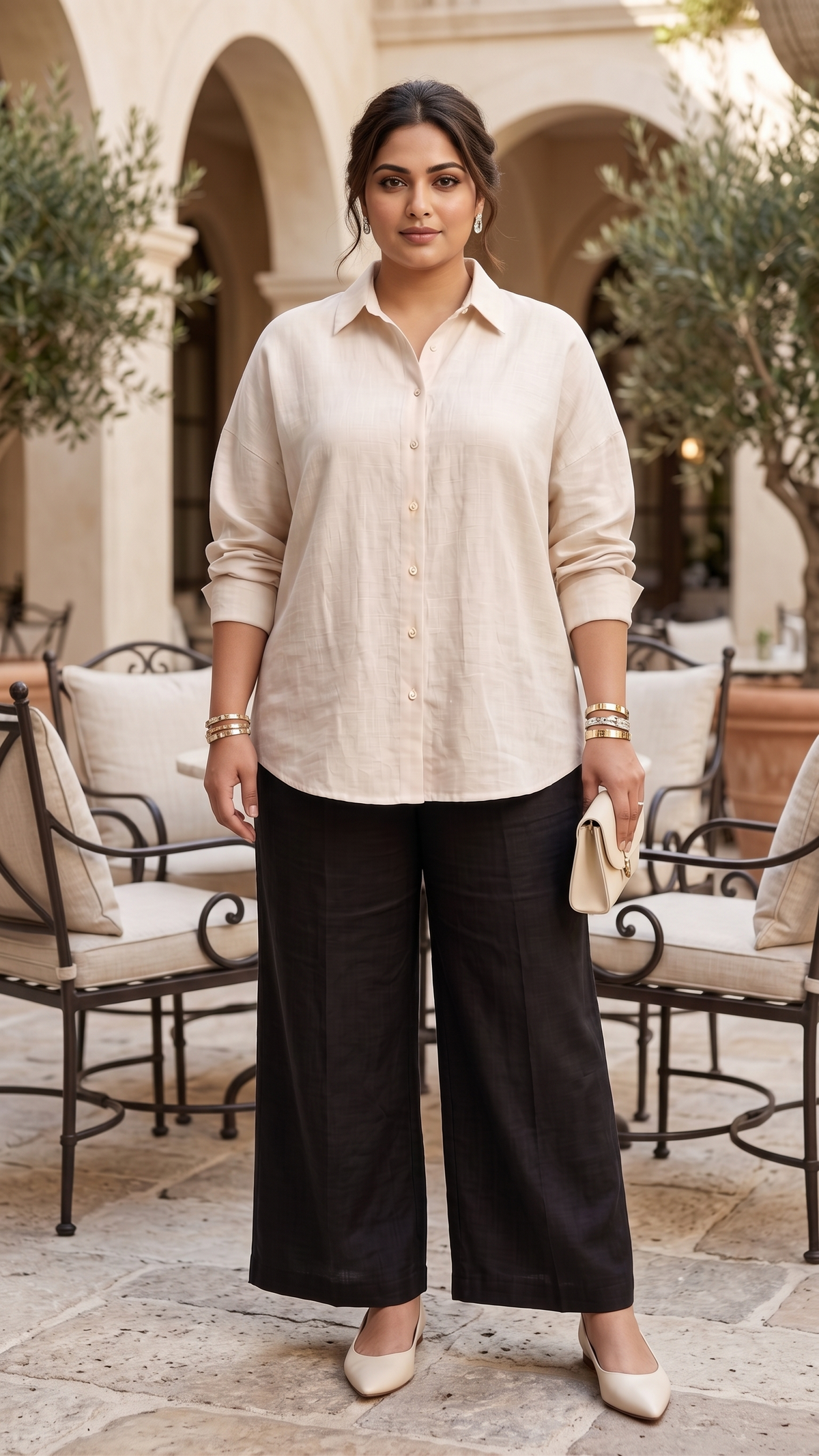Plus Size Cotton Linen Shirt – Relaxed Fit Collared Shirt