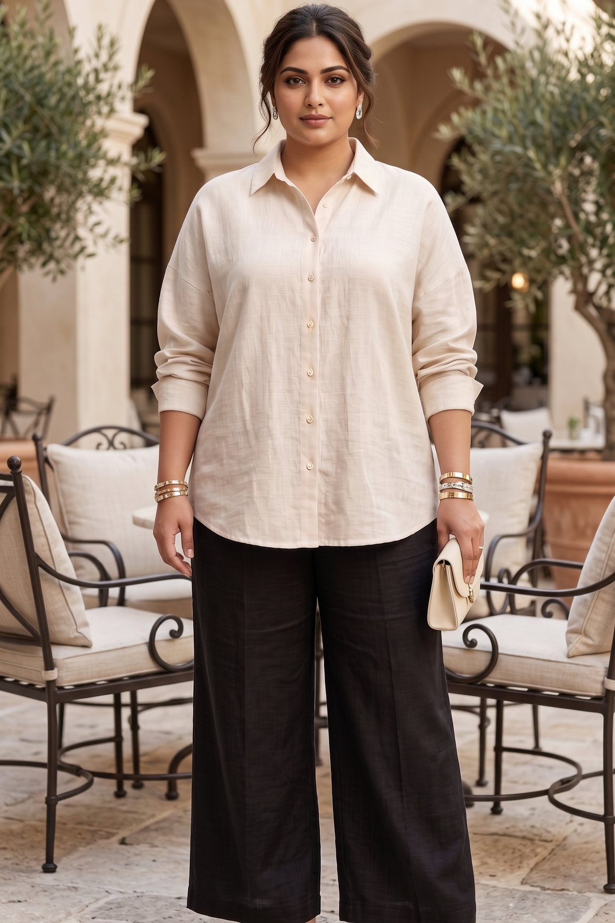 Plus Size Cotton Linen Shirt – Relaxed Fit Collared Shirt