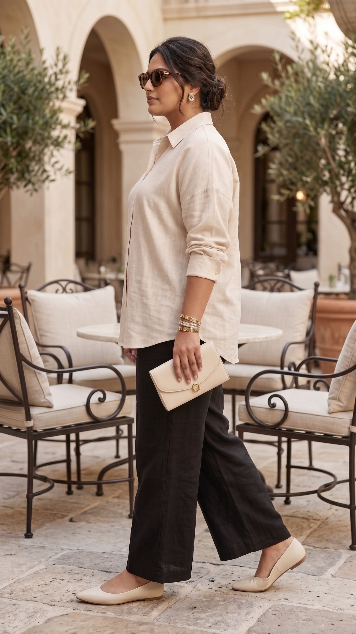 Plus Size Cotton Linen Shirt – Relaxed Fit Collared Shirt