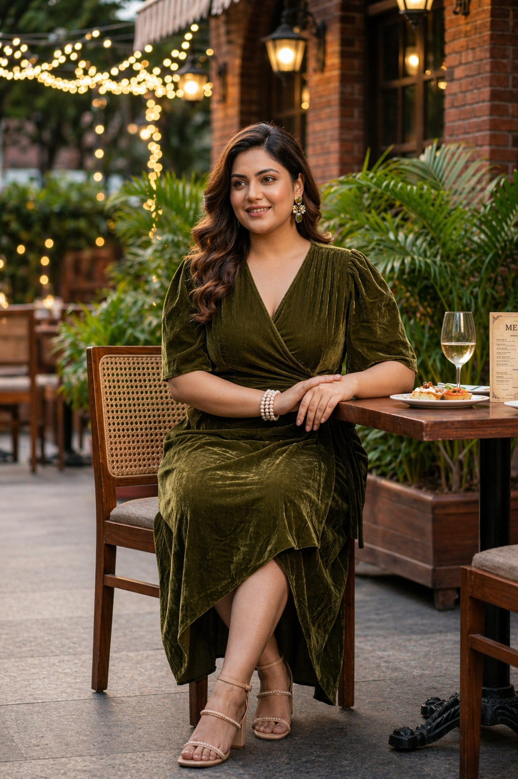 Olive Green Velvet Wrap Gown