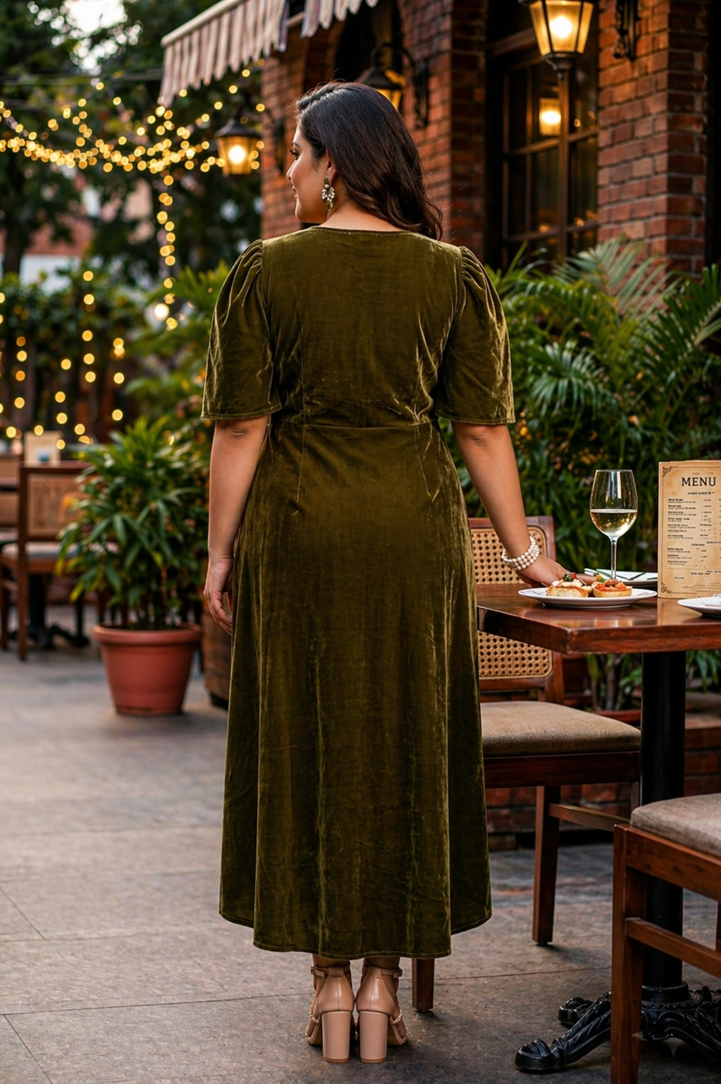 Olive Green Velvet Wrap Gown