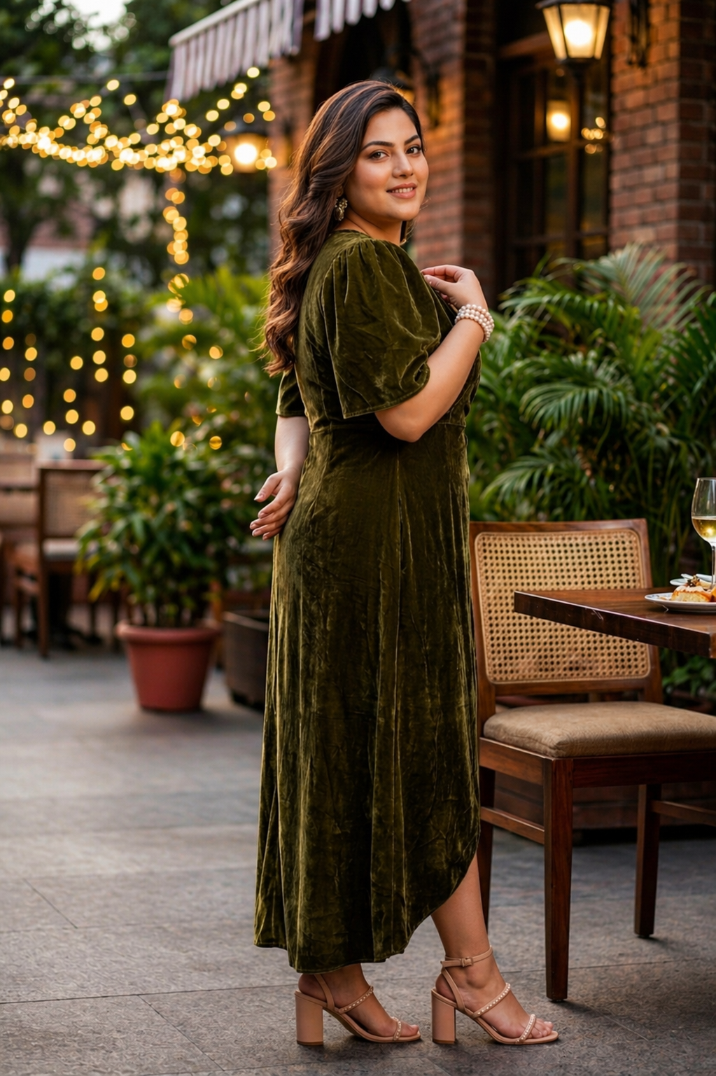 Olive Green Velvet Wrap Gown