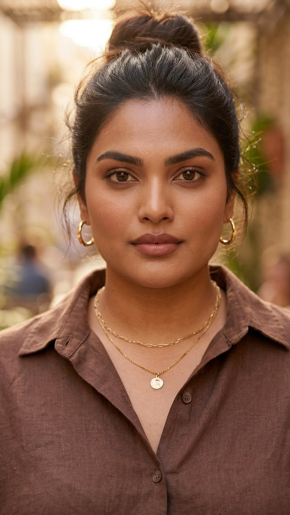 Plus Size Brown Linen Shirt – Casual Relaxed Fit Button-Down Top for Women