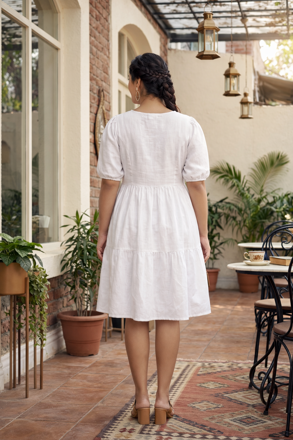 Snow White Tiered Linen Short Dress