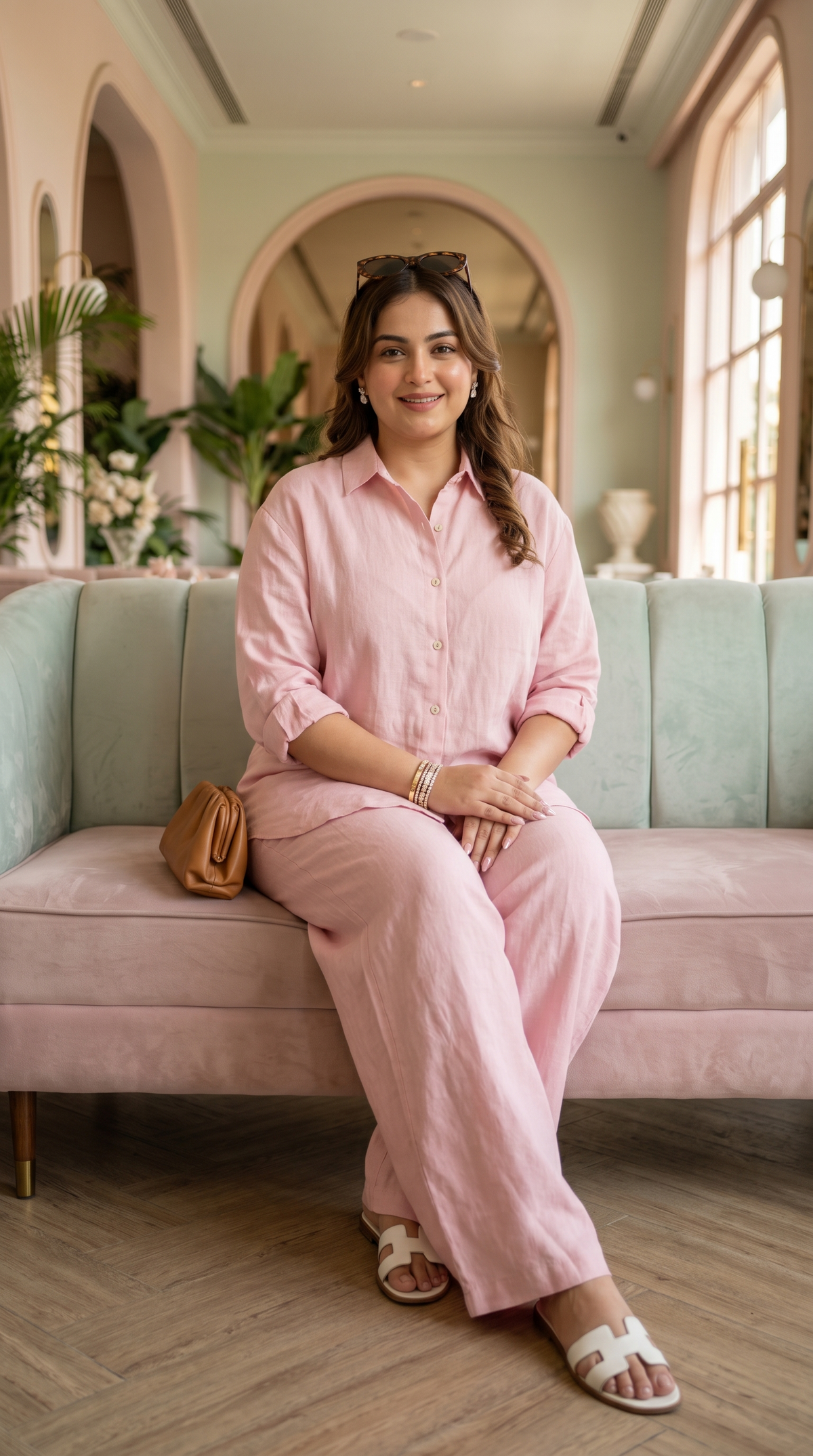Plus Size Baby Pink Linen Co-Ord Set – Minimal Shirt and Trousers