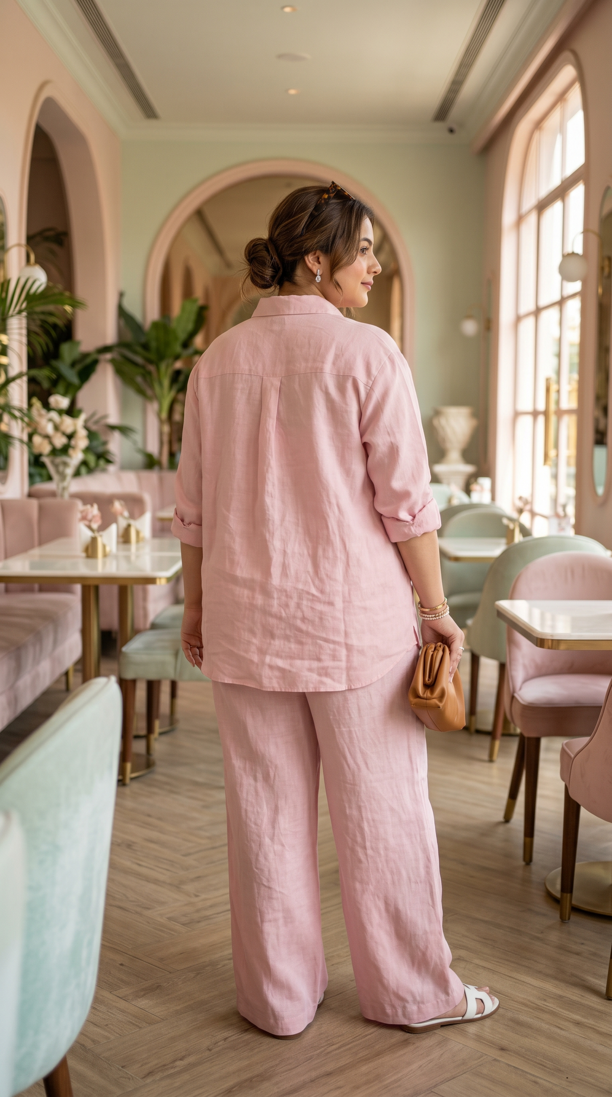 Plus Size Baby Pink Linen Co-Ord Set – Minimal Shirt and Trousers