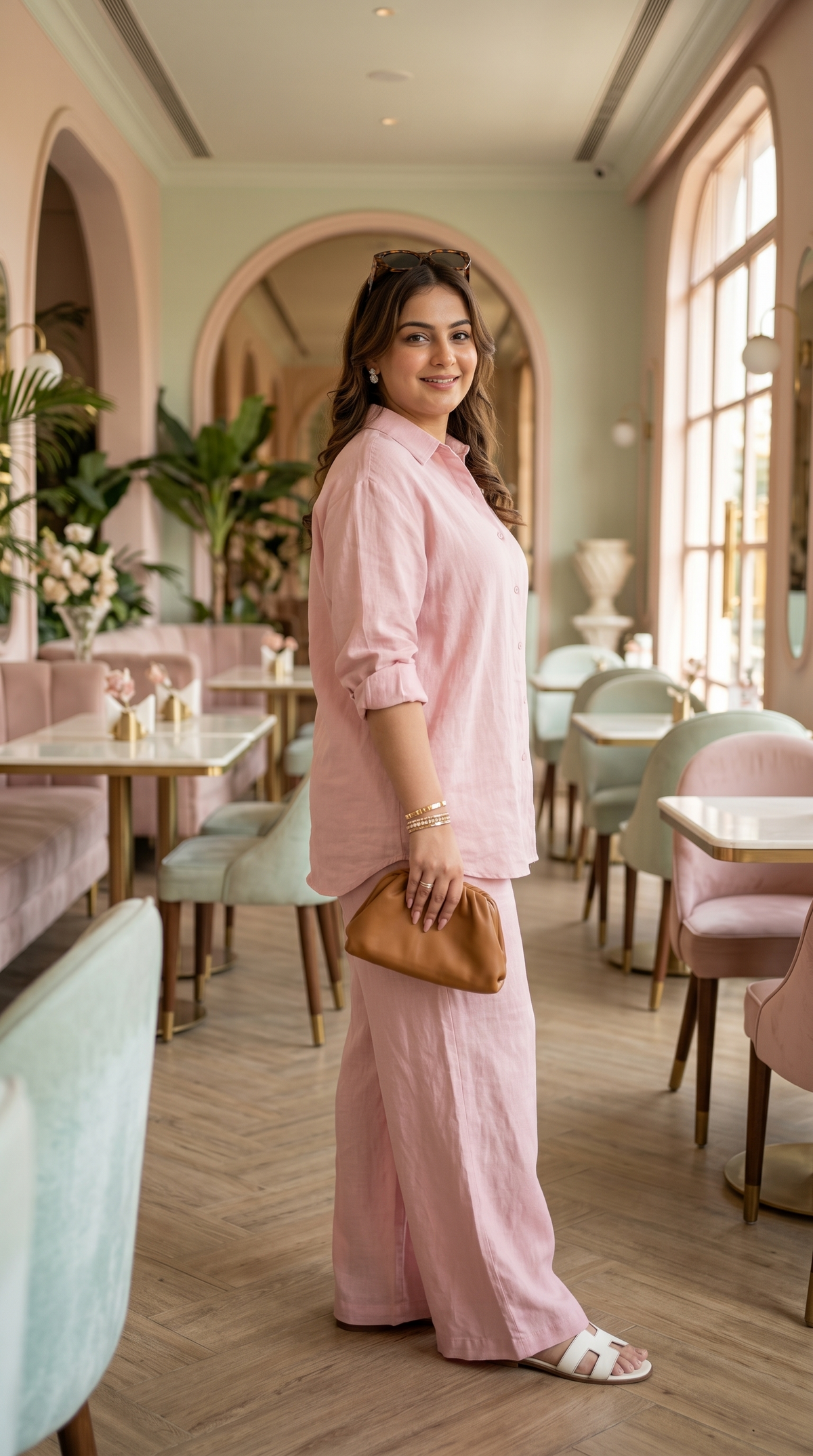 Plus Size Baby Pink Linen Co-Ord Set – Minimal Shirt and Trousers