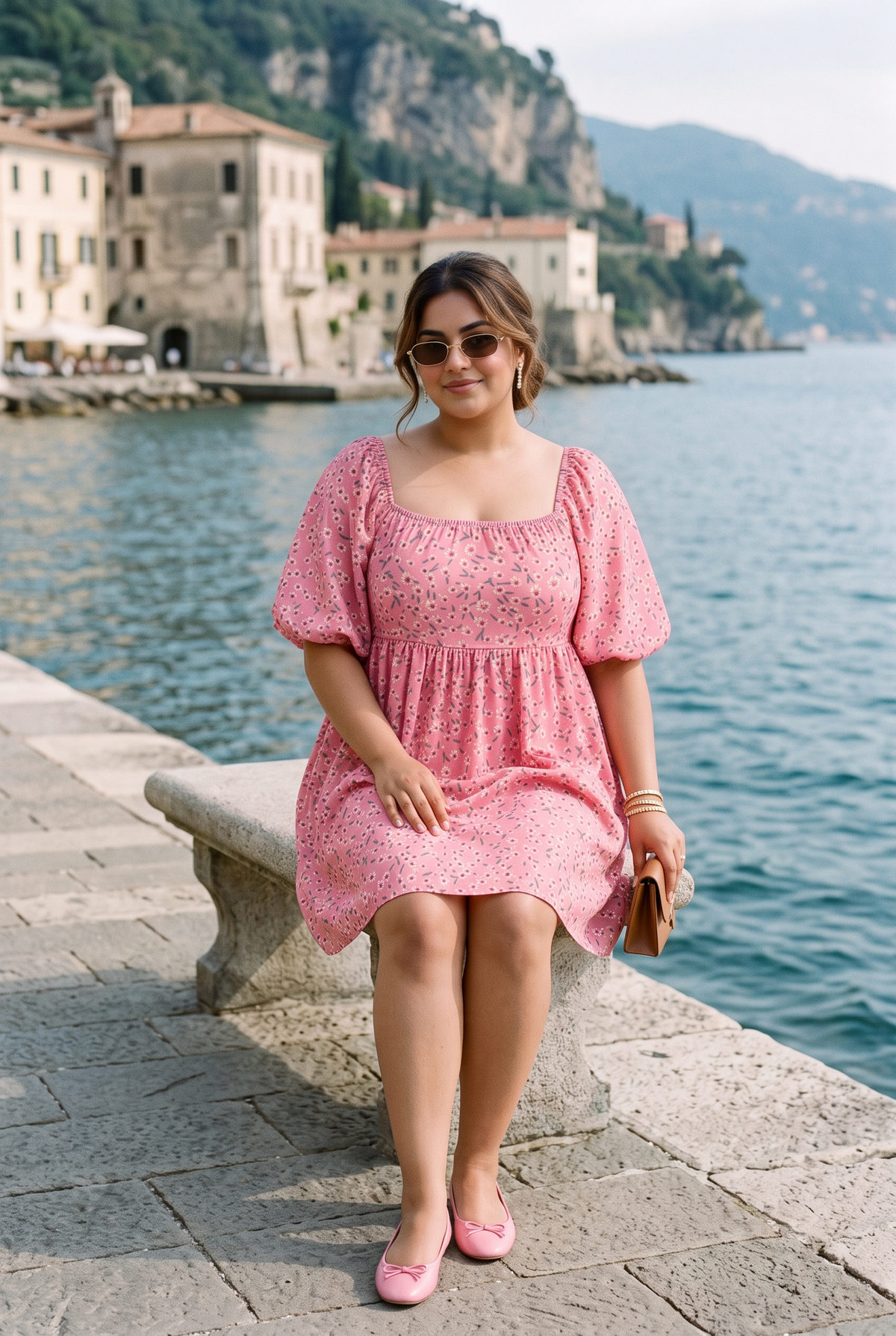 Plus Size Pink Floral Printed Dress – V-Neck Tiered Style