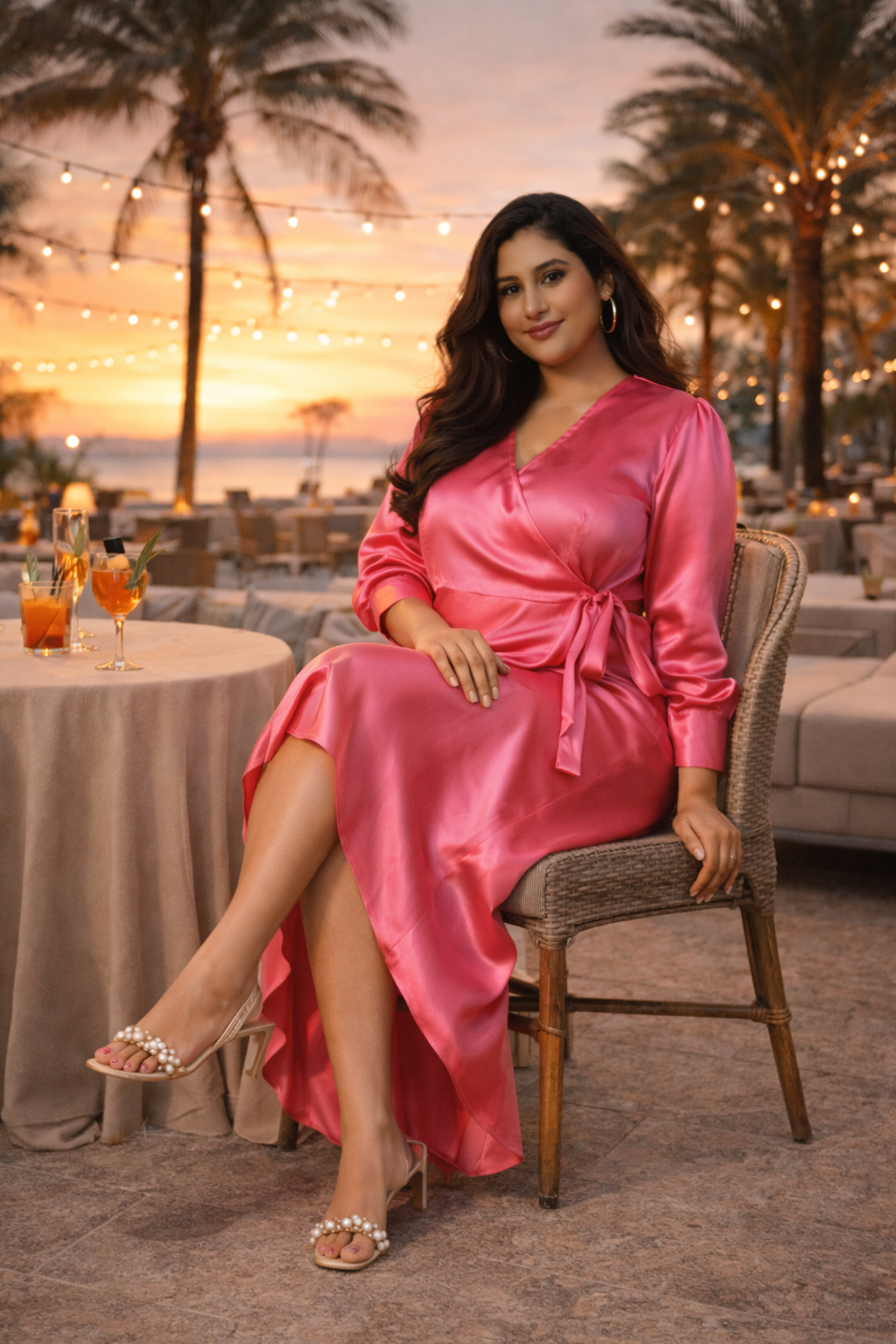 PINK SATIN WRAP GOWN