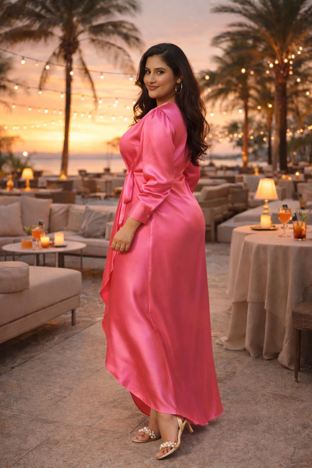 PINK SATIN WRAP GOWN