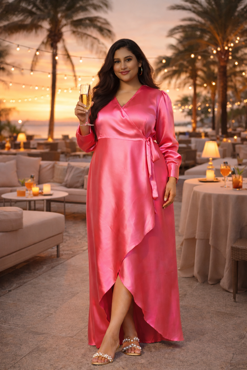 PINK SATIN WRAP GOWN