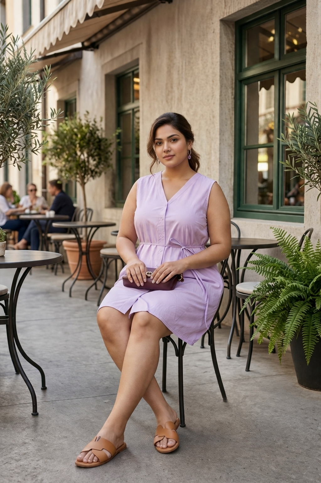 Lilac Whisper Poplin Short Dress With Drawstring