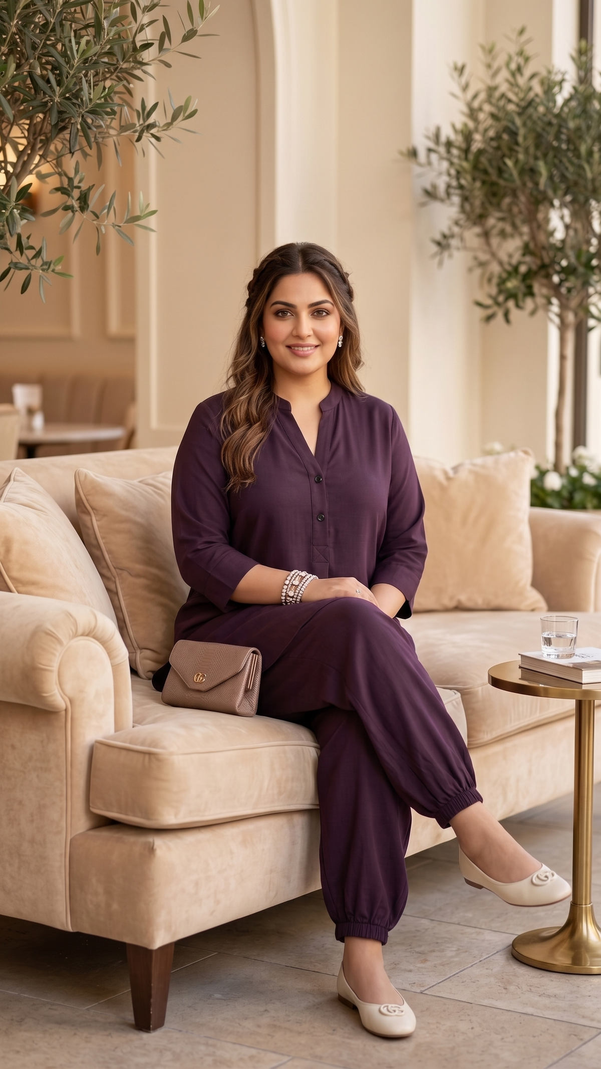 Plus Size Purple Rayon Co-Ord Set for Women | Relaxed Top & Jogger Pants Set