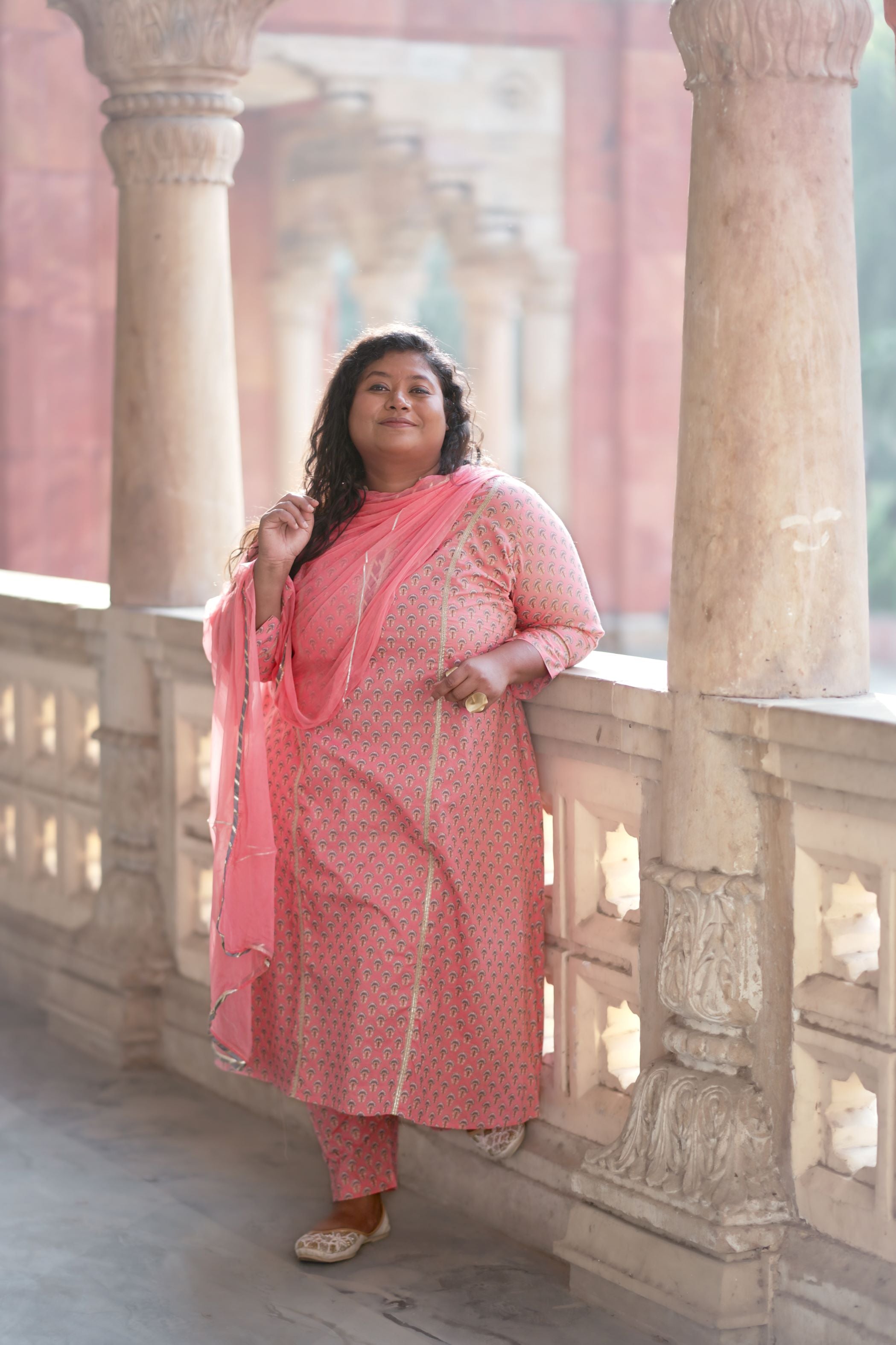 Peach Booti Print Cotton Suit Set